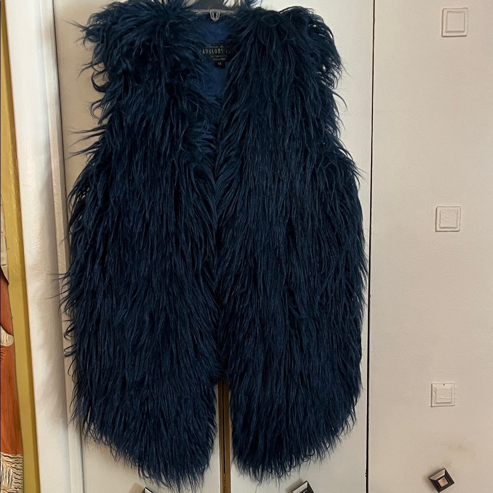 Fabulous Furs Navy Faux Fur Vest